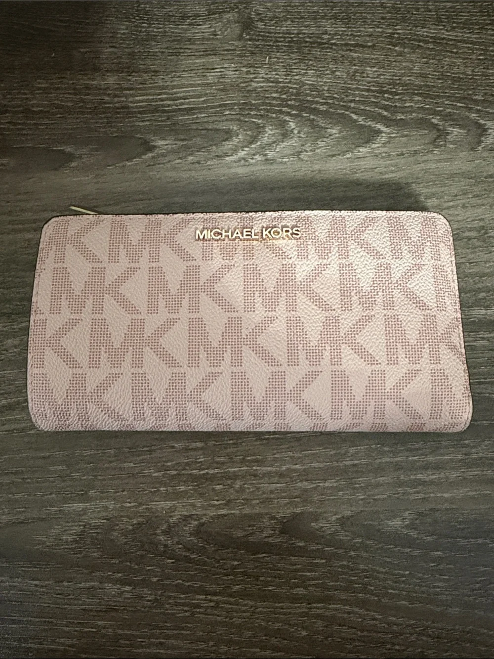 Michael Kors Dusty Pink Logo Continental Zip Wallet with Gold Hardware
